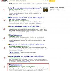 Сфера деятельности сайта: продажа меда, результат за 3 месяца